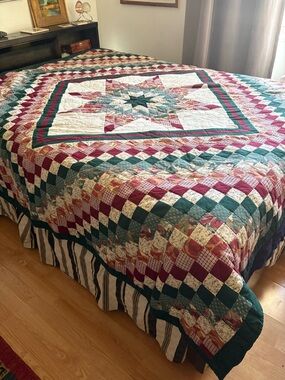 Handmade Lone Star & Postage Stamp Patchwork Quilt - 80" x 82"